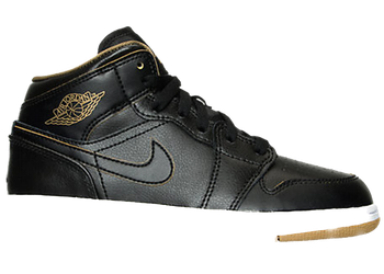 Jordan 1 Mid Black Metallic Gold (GS) for sale
