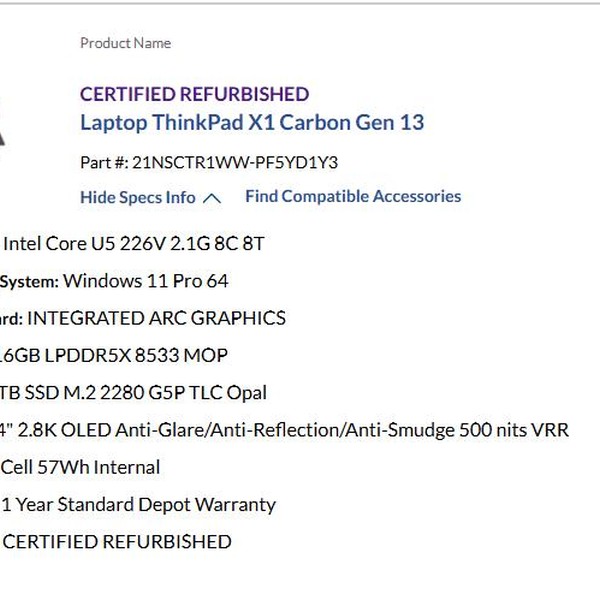 Lenovo ThinkPad X1 Carbon (13th Gen) - 2 TB, Black, 16 GB, Intel Core Ultra 5, Aura