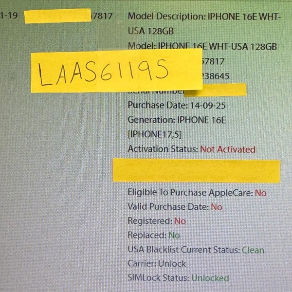 Apple iPhone 16e - Unlocked, 128 GB, White, A3212