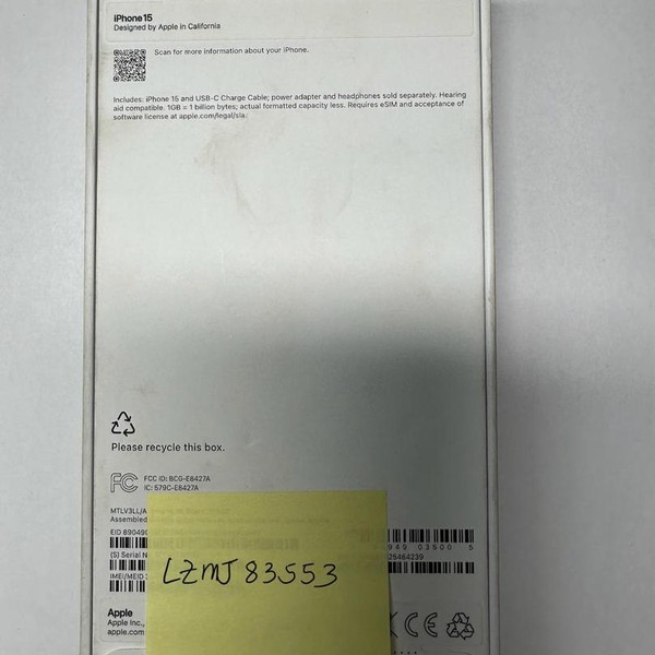 Apple iPhone 15 - T-Mobile, 128 GB, Black, A2846