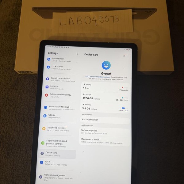 Samsung Galaxy Tab S10 FE - Verizon, 128 GB, Gray, 8 GB, SM-X528U