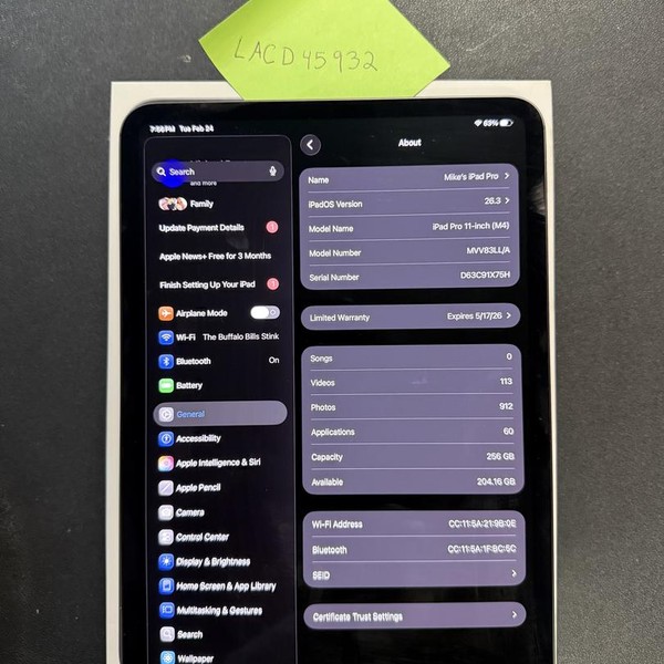 Apple iPad Pro 11 inch (M4) 2024 - Wi-Fi, 256 GB, Black, 8 GB, A2836, Standard Glass