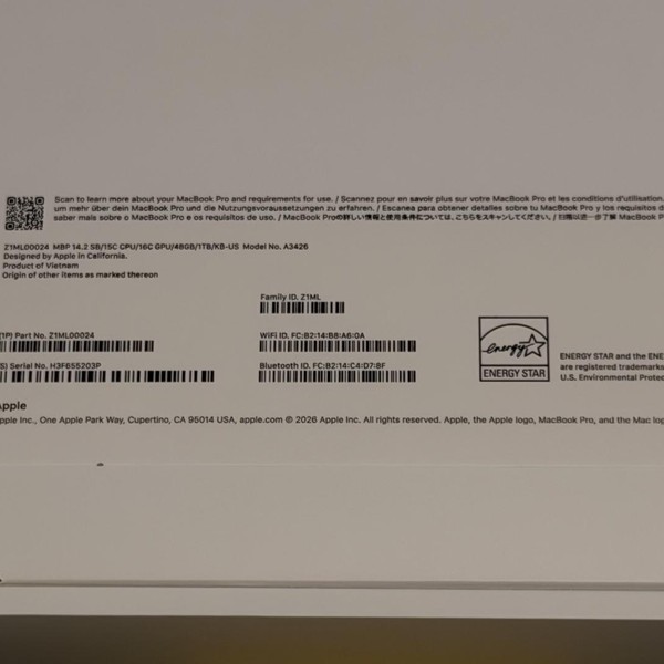 MacBook Pro 2026 - 14 inch (M5) - 1 TB, Space Black, 48 GB, Apple M5 Pro 15-core (16-core GPU), Standard Display