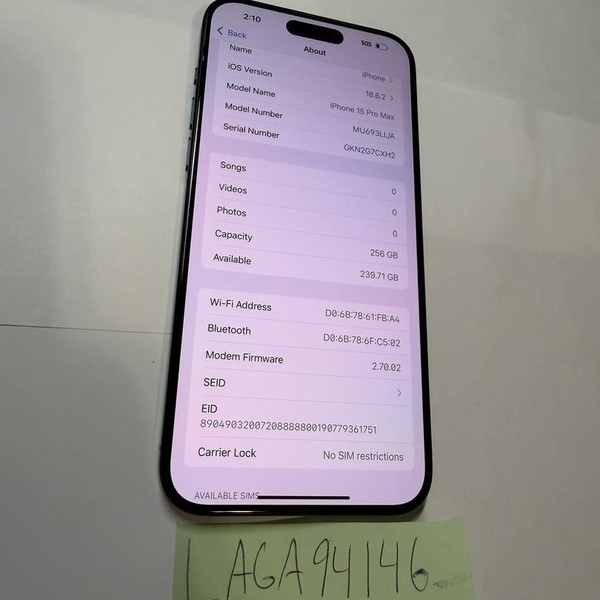 Apple iPhone 15 Pro Max - Unlocked, 256 GB, Blue, A2849