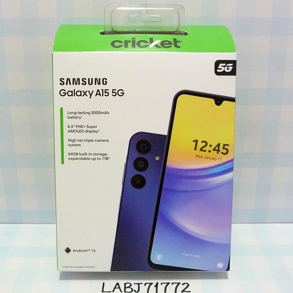 Samsung Galaxy A15 5G - Cricket, 64 GB, Black & Blue, 4 GB