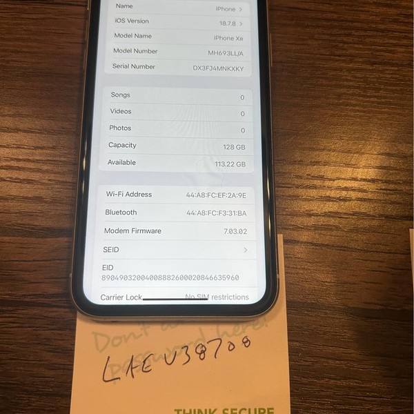 Apple iPhone Xr - Unlocked, 128 GB, White, A1984