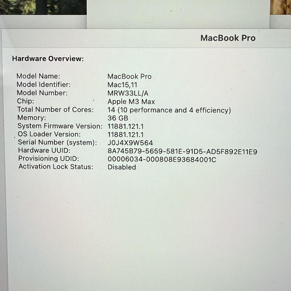 MacBook Pro Late 2023 (M3) - 16 inch - 1 TB, Black, 36 GB, Apple M3 Max 14-core, 30-core GPU