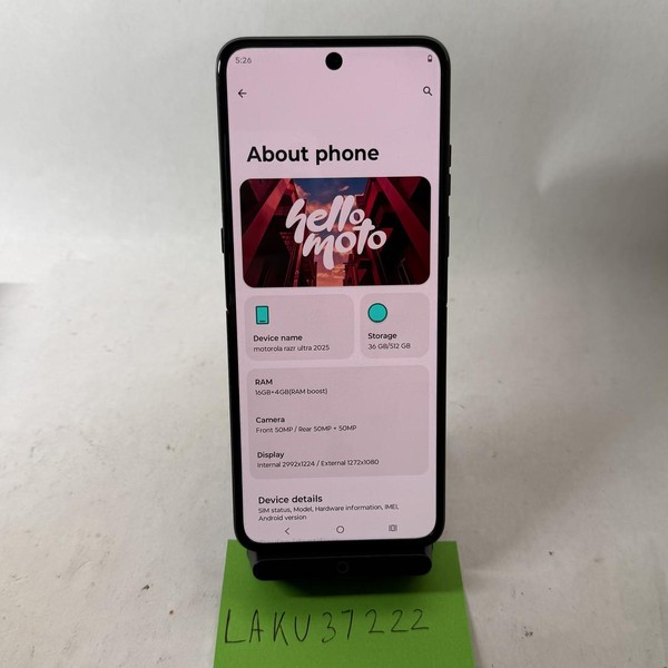 Motorola Razr Ultra (2025) - Unlocked, 512 GB, PANTONE Scarab, 16 GB