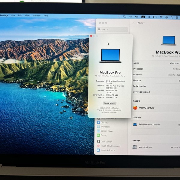 MacBook Pro 2017 (With Touch Bar) - 13 inch - 256 GB, Gray, 8 GB, Intel Core i5