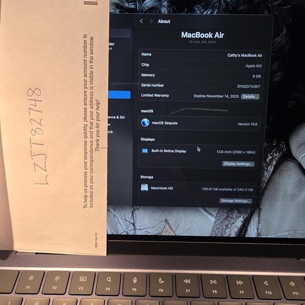 MacBook Air 2024 (M3) - 13 inch - 256 GB, Midnight, 8 GB, Apple M3, 8-core GPU