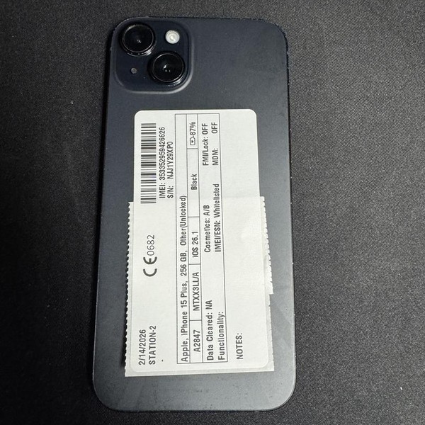 Apple iPhone 15 Plus - Unlocked, 256 GB, Black, A2847