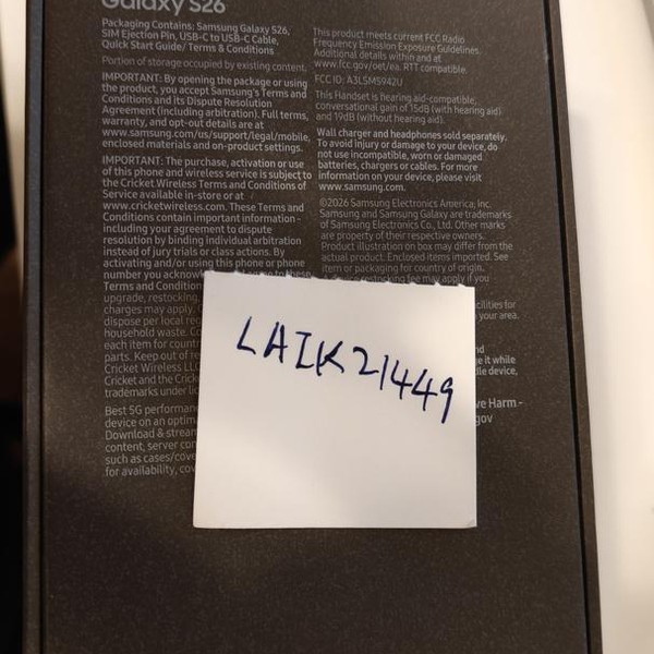 Samsung Galaxy S26 - Cricket, 256 GB, Black, 12 GB, SM-S942U