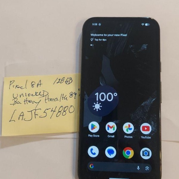 Google Pixel 8a - Unlocked, 128 GB, Obsidian, 8 GB, GKV4X, Sub-6 5G