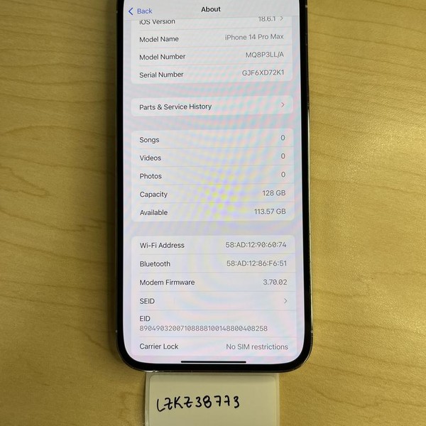 Apple iPhone 14 Pro Max - Unlocked, 128 GB, Silver, A2651