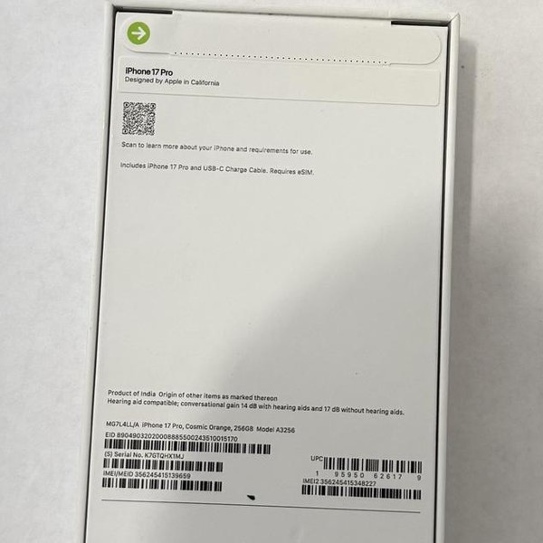 Apple iPhone 17 Pro - Unlocked, 256 GB, Cosmic Orange, A3256