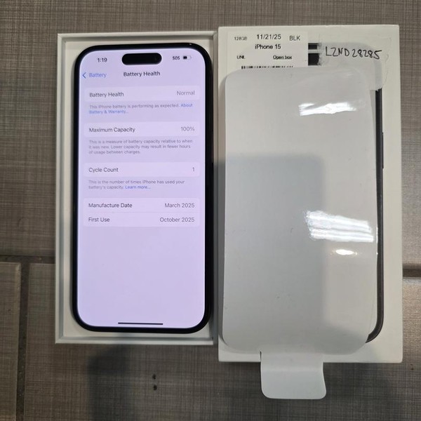 Apple iPhone 15 - Unlocked, 128 GB, Black, A2846