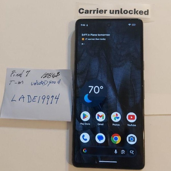 Google Pixel 7 - T-Mobile, 128 GB, Obsidian, 8 GB, GVU6C, Sub-6 5G