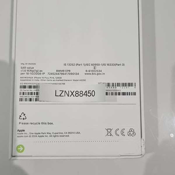 Apple iPhone 16 Plus - Unlocked Non-US, 128 GB, Pink, A3290