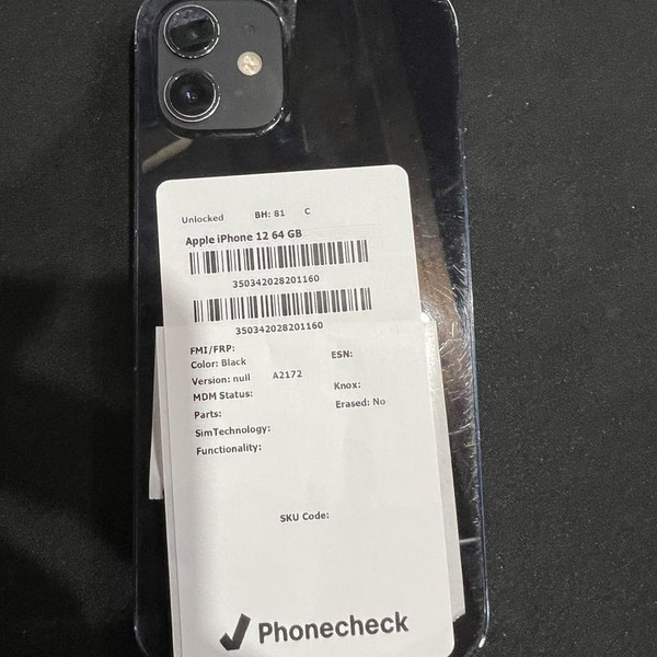 Apple iPhone 12 - Unlocked, 64 GB, Black, A2172