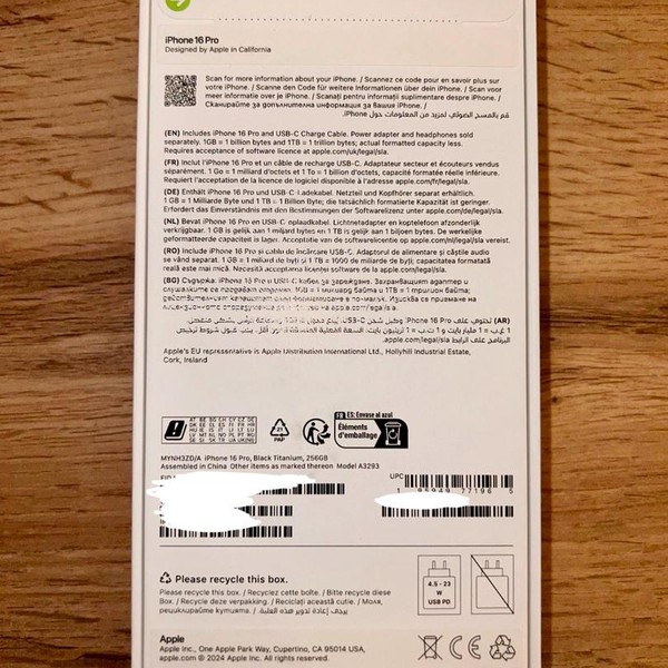 Apple iPhone 16 Pro - Unlocked Non-US, 256 GB, Black, A3293