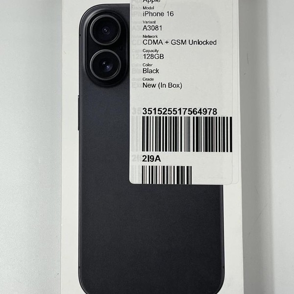 Apple iPhone 16 - Unlocked, 128 GB, Black, A3081