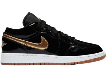 Jordan 1 Retro Low Black Gold Patent (GS) for sale