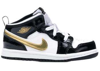 Jordan 1 Mid Patent Black White Gold (TD) for sale