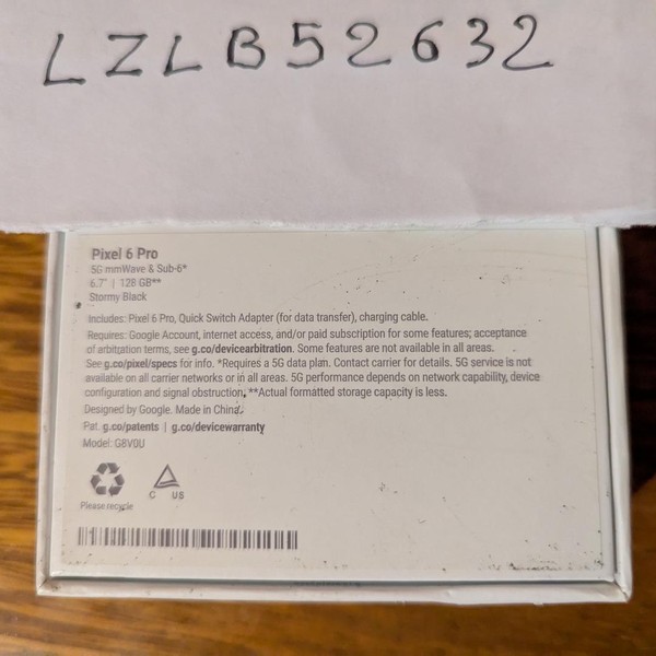 Google Pixel 6 Pro - Unlocked, 128 GB, Black, 12 GB, G8VOU