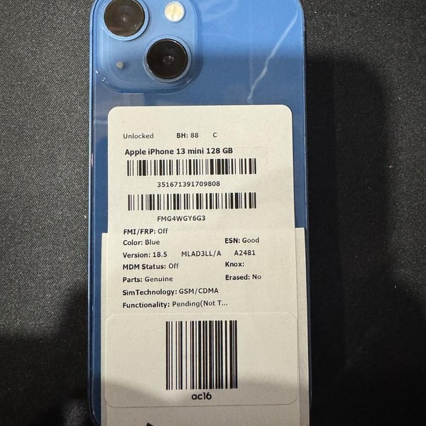 Apple iPhone 13 Mini - Unlocked, 128 GB, Blue, A2481