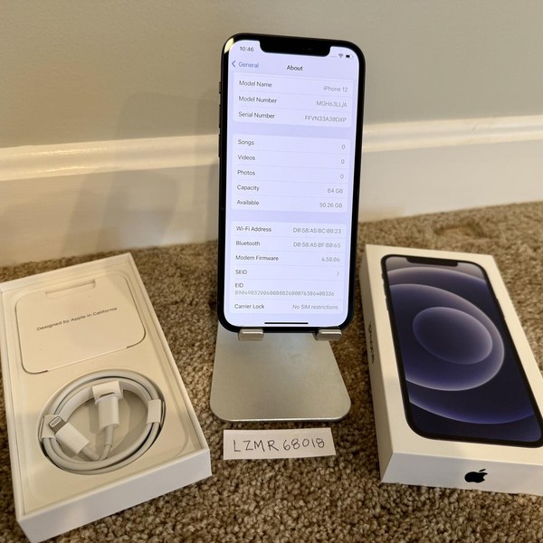 Apple iPhone 12 - Unlocked, 64 GB, Black, A2172