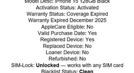 Mint
													Apple iPhone 15 - Unlocked, Black, 128 GB, A2846, photo 2 of 12