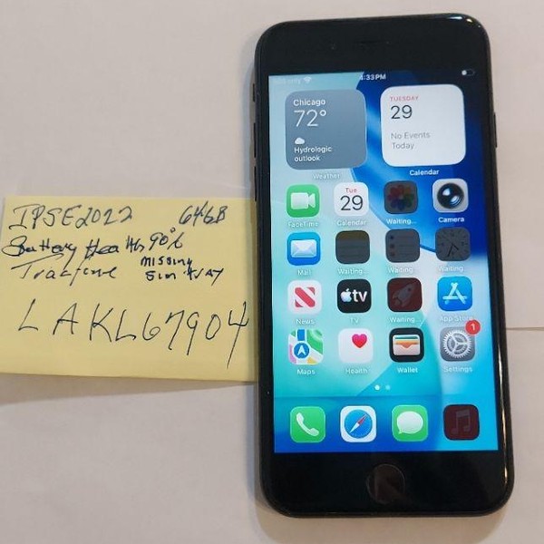 Apple iPhone SE 3rd Gen 2022 - TracFone, 64 GB, Midnight, A2595