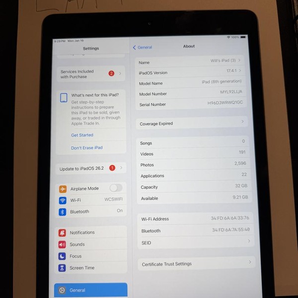 Apple iPad 8th Gen - Wi-Fi, 32 GB, Gray, A2270