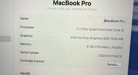 Good
													MacBook Pro 2018 (With Touch Bar) - 13" - I5, Silver, 512 GB, 8 GB, photo 1 of 11