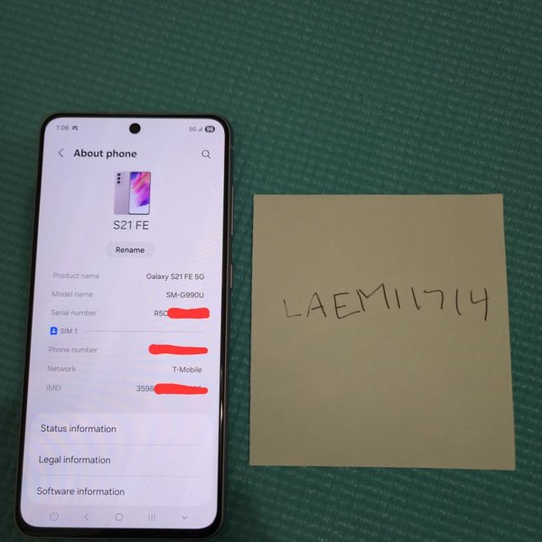 Samsung Galaxy S21 FE 5G - Unlocked, 128 GB, Lavender, 6 GB, SM-G990U1