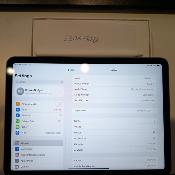 Apple iPad Air 5th Gen - Unlocked, Blue, 64 GB, A2589