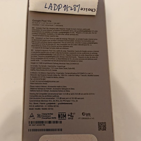 Google Pixel 10a - Unlocked, 128 GB, Obsidian, GE1GQ