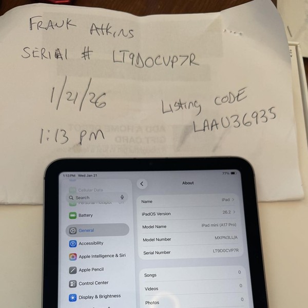 Apple iPad Mini 7th Gen - Unlocked, Gray, 128 GB, A2995