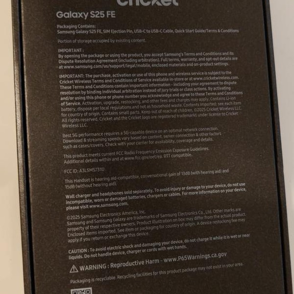 Samsung Galaxy S25 FE - Cricket, 128 GB, Black, SM-S731U