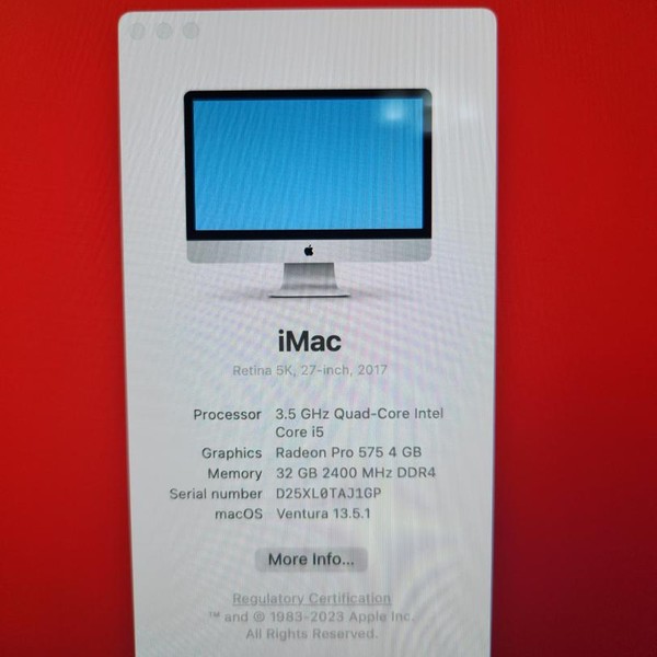 iMac 2017 27 inch Retina 5K - 512 GB, 32 GB, Intel Core i5