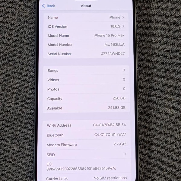 Apple iPhone 15 Pro Max - Unlocked, 256 GB, Natural, A2849
