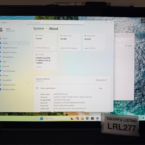 Microsoft Surface Pro 7 - 256 GB, Platinum, 16 GB, Intel Core i7
