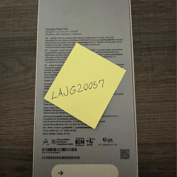 Google Pixel 10a - Unlocked, 128 GB, Obsidian, GE1GQ
