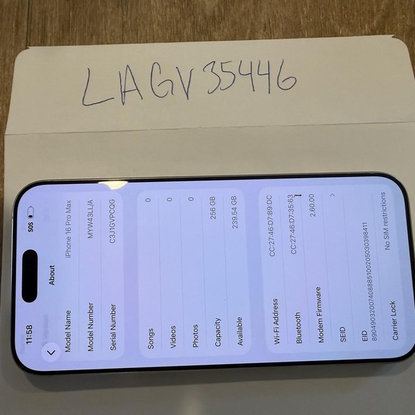 Apple iPhone 16 Pro Max - Unlocked, 256 GB, White, A3084