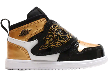 Sky Jordan 1 Mid Black Metallic Gold White (TD) for sale