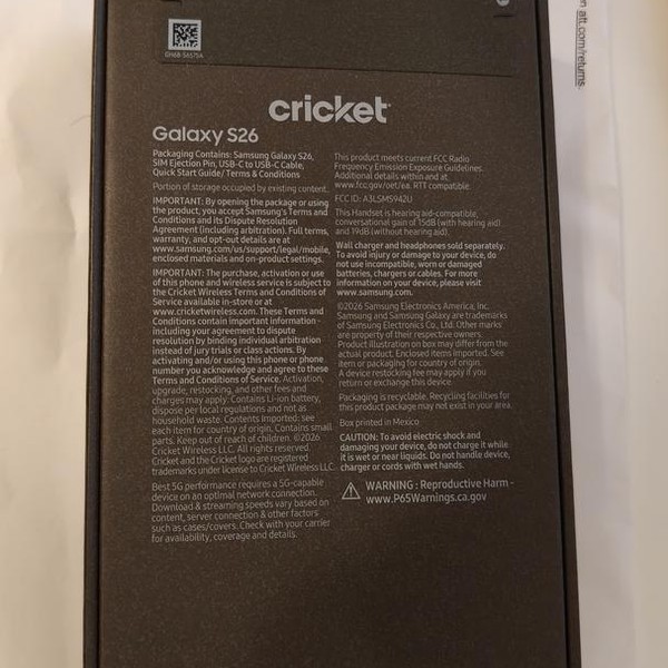 Samsung Galaxy S26 - Cricket, 256 GB, Black, 12 GB, SM-S942U