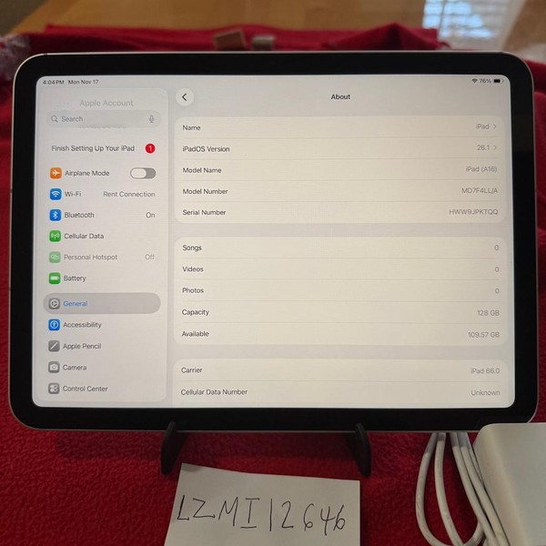 Apple iPad 11th Gen - Unlocked, 128 GB, Silver, A3355