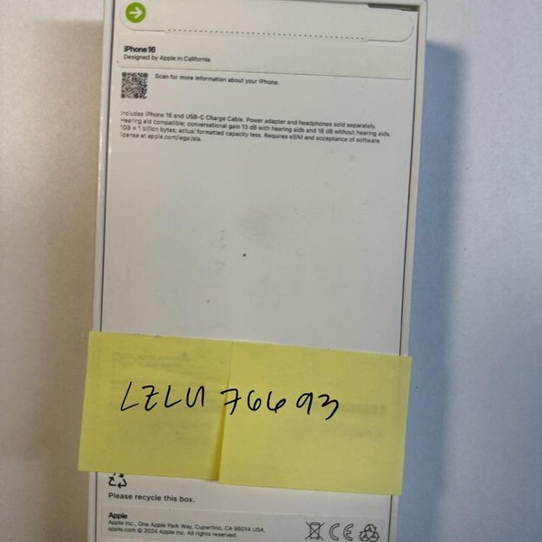 Apple iPhone 16 - Verizon, 256 GB, Black, A3081