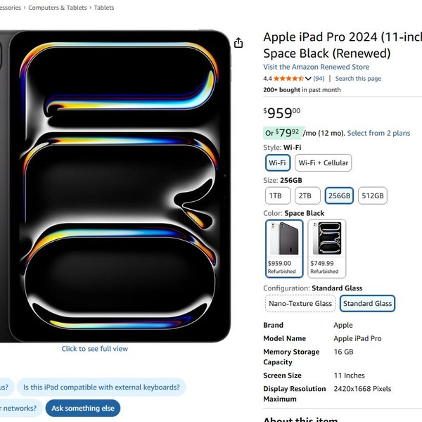 Apple iPad Pro 11 inch (M4) 2024 - Wi-Fi, 256 GB, Black, 8 GB, A2836, Standard Glass