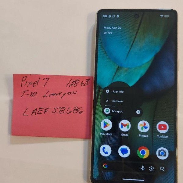 Google Pixel 7 - T-Mobile, 128 GB, Lemongrass, 8 GB, GVU6C, Sub-6 5G